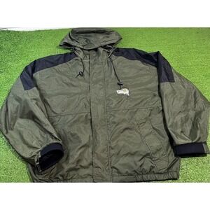 Vintage Fishing Jacket XL Embroider Bass Windbreaker Water Resist Neoprene Cuffs